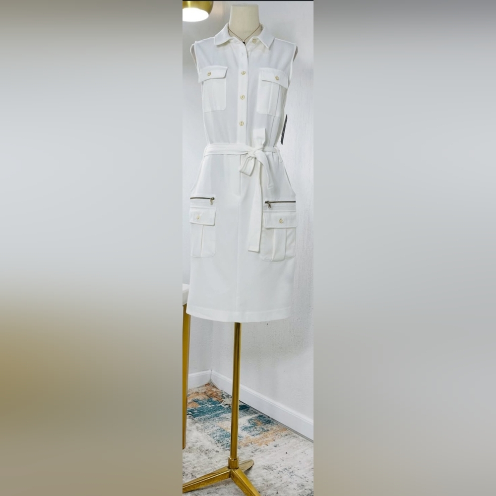 White Belted Dress with Pockets Size 8 Zac And Rachael Nwt